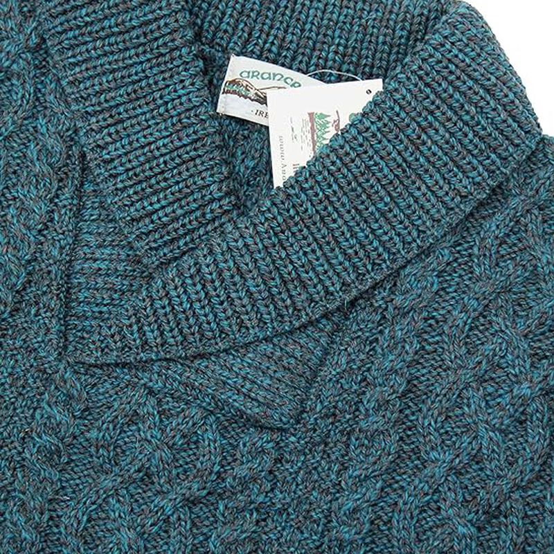 Soft Irish Cable Knit Shawl Collar Sweater - Peacock